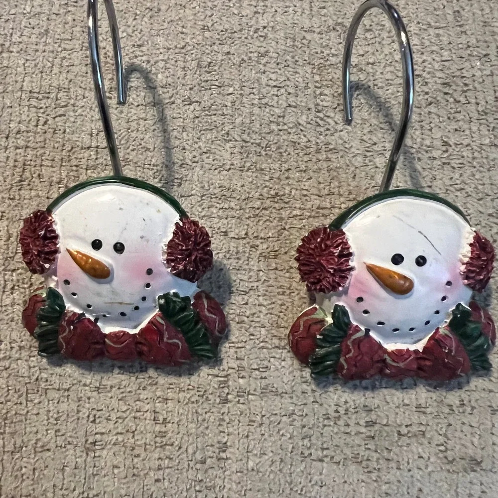 Snowman Shower Curtain Hooks Set of 12 Resin Winter Holiday Christmas Decor